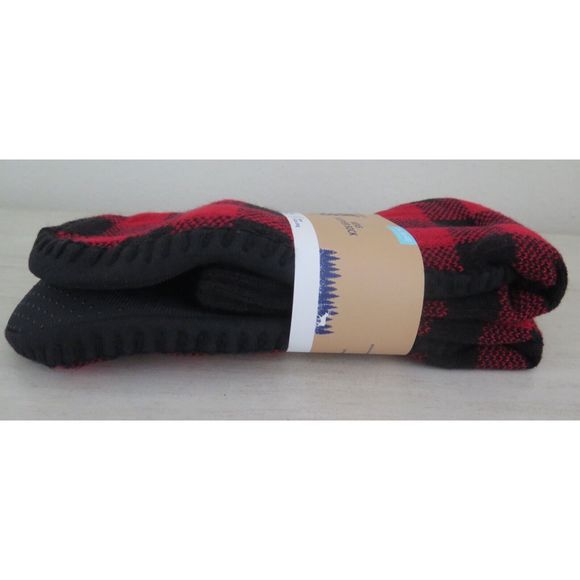 Muk Luks Men's Sz L/XL (11-13) Red/Black Plaid Slip Resistant Slipper Socks - Picture 3 of 4